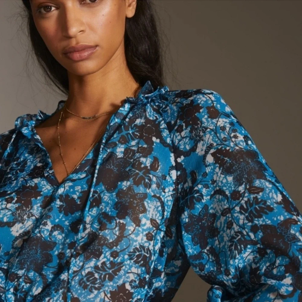 NWT Anthropologie By Anthropologie Sheer Printed Peasant SIZE SMALL - Picture 3 of 10